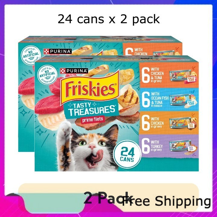 (2 pack) Purina Friskies Wet Cat Food Variety Pack, Tasty Treasures Prime Filets
