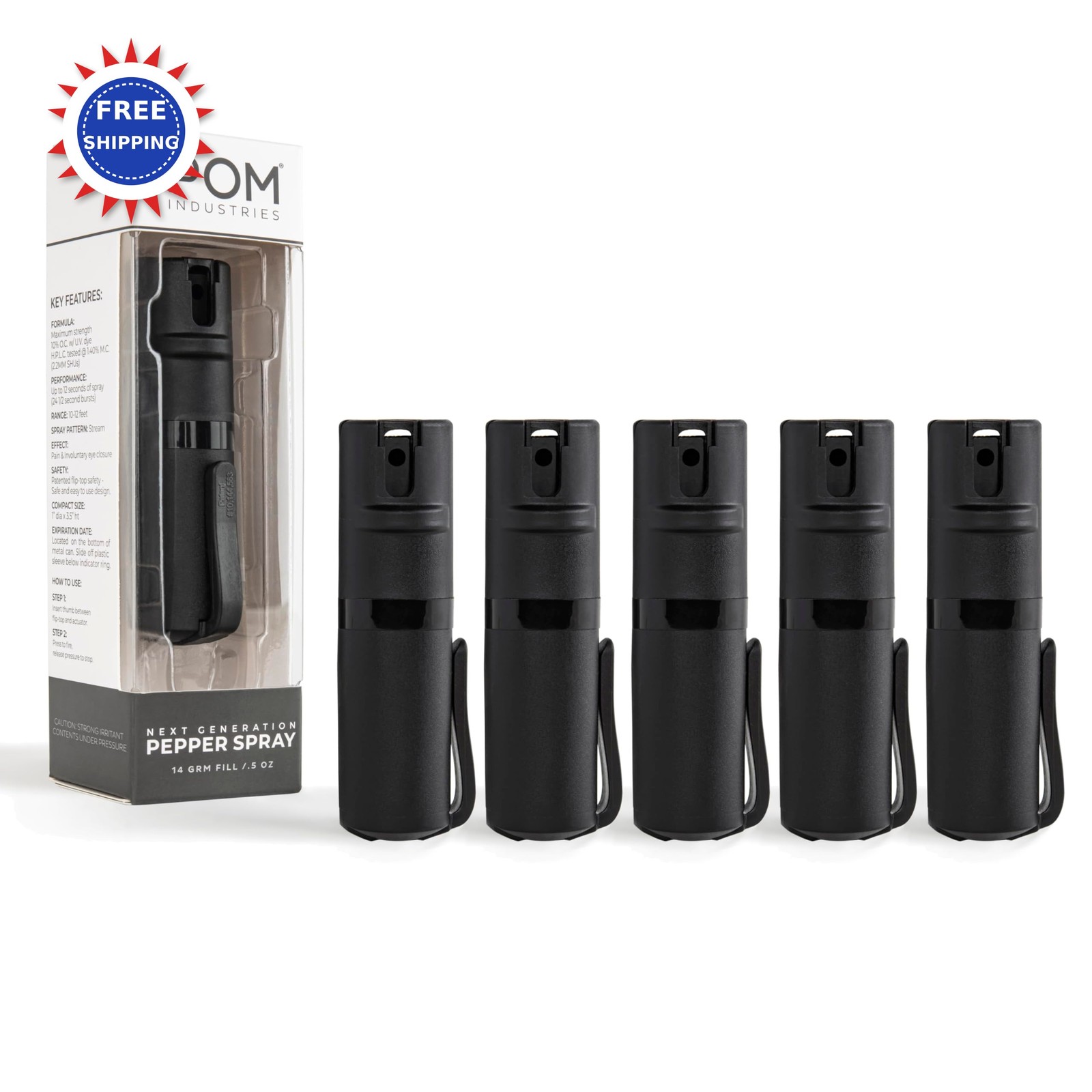 Pepper Spray Pocket Clip Flip Top Safety Maximum Strength OC UV Dye 10 ft Quick