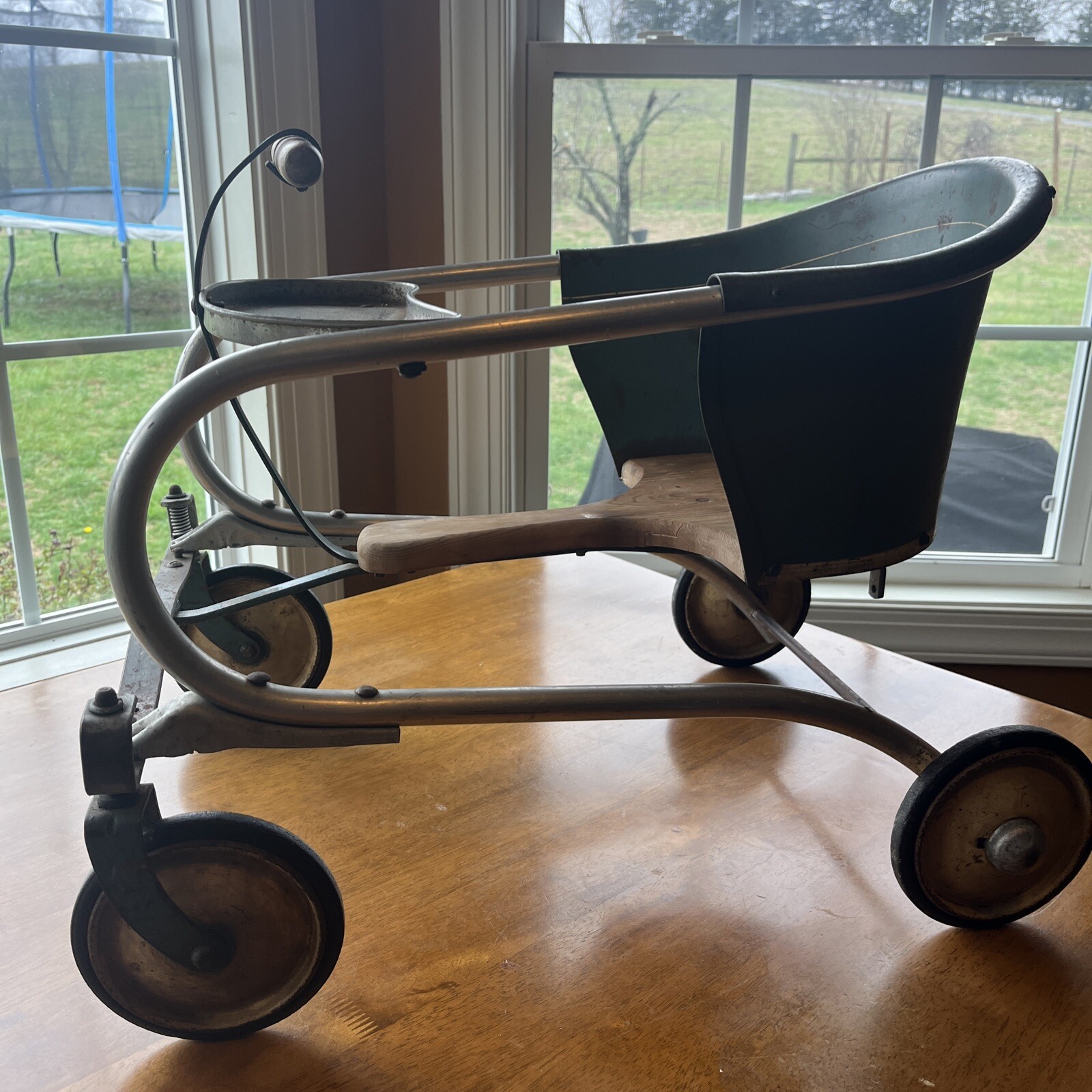 Vintage TAYLOR TODDLER Baby Buggy Stroller Walker (40s/50s) Blue Metal/Wood