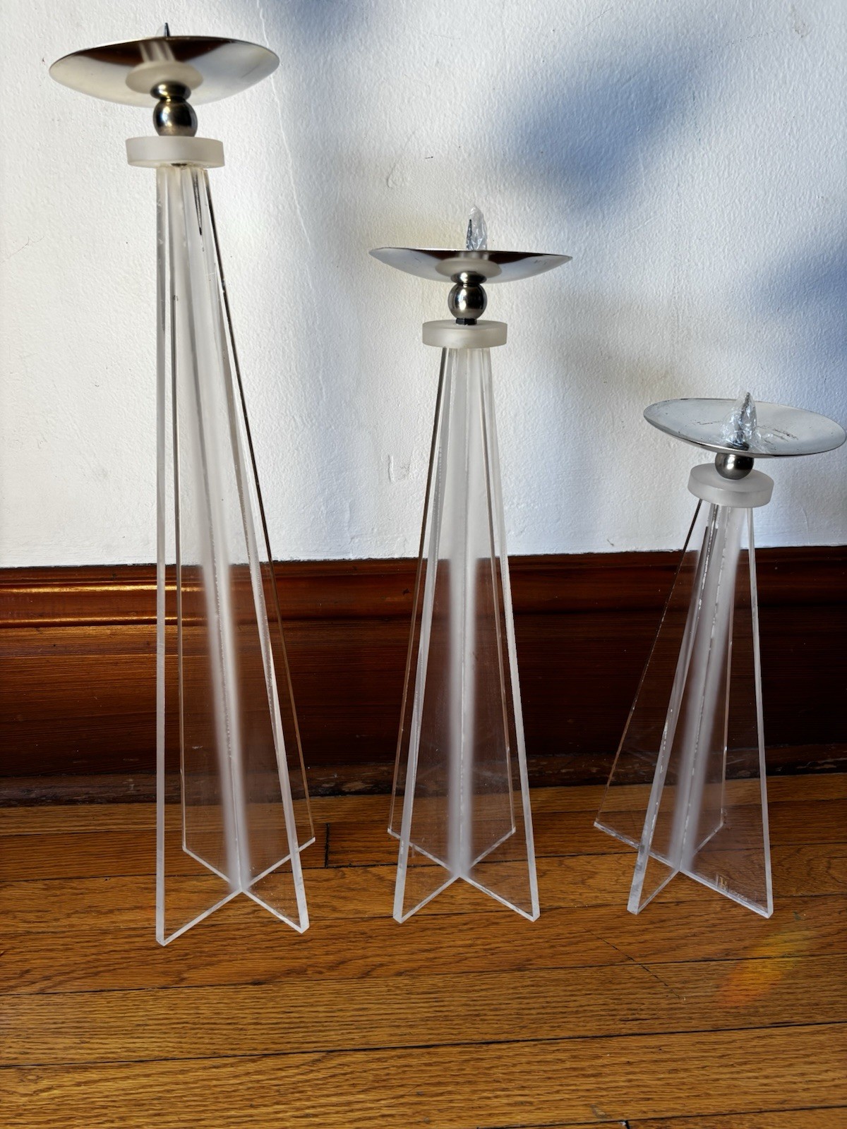 Set Of 3 Shlomi Haziza lucite Helix Lucite Candle Holders