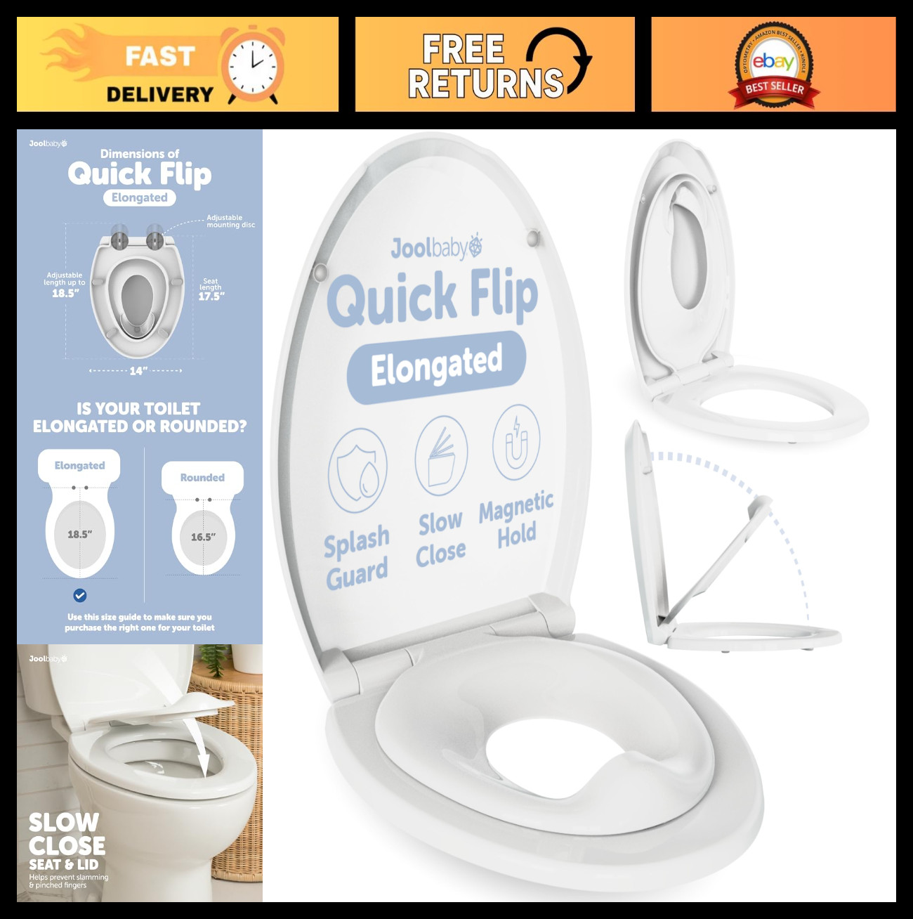 Quick Flip Toilet Seat with Built-in Potty & Splash Guard for Toddler Training,