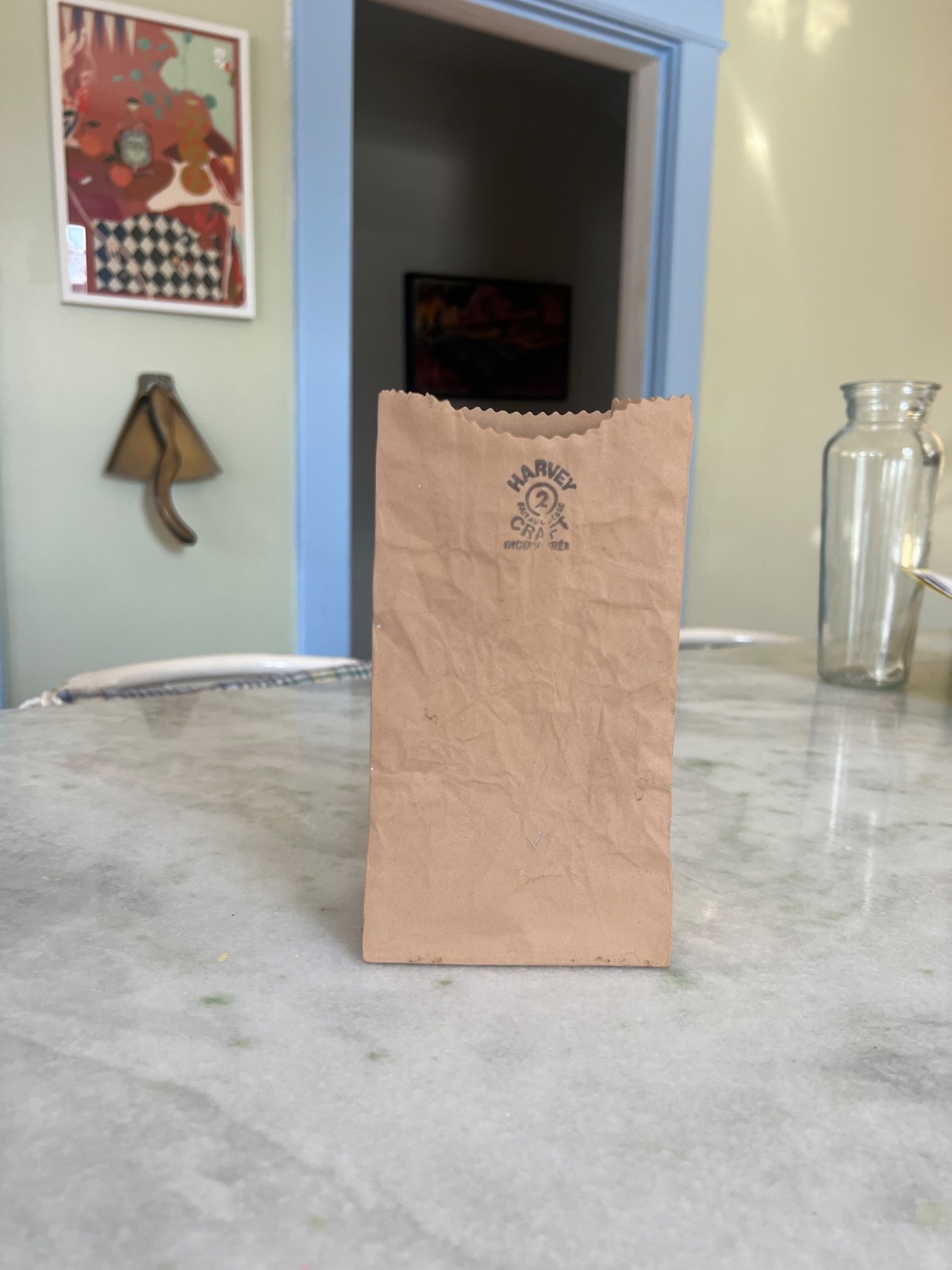 Vintage Michel Michael Harvey Craft #1 Brown Paper Bag Pottery 6.5" Pop Art Vase