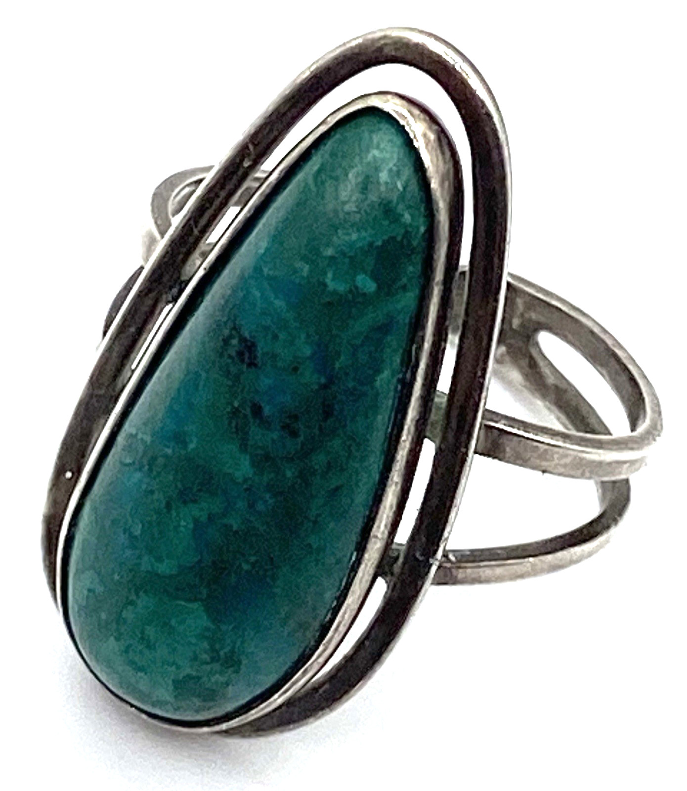 Native American Sterling Silver Green Turquoise Adjustable Ring Size 8