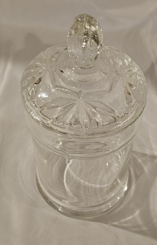 Vintage Clear Glass Apothecary Jar With Glass Lid.