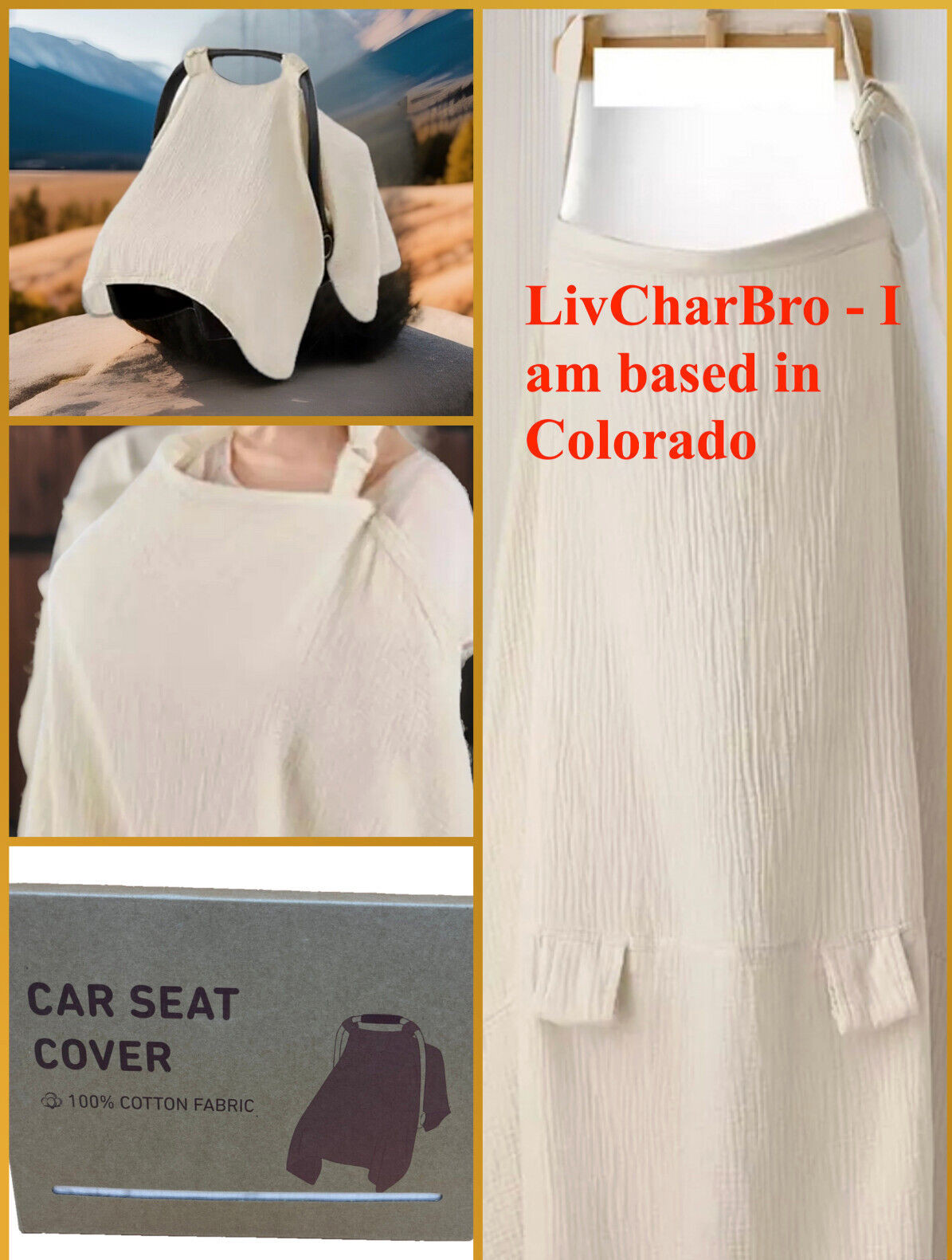 Blissful Diary 2-in-1 Muslin Cotton Baby Car Seat Nursing Cover Multi-Use Beige
