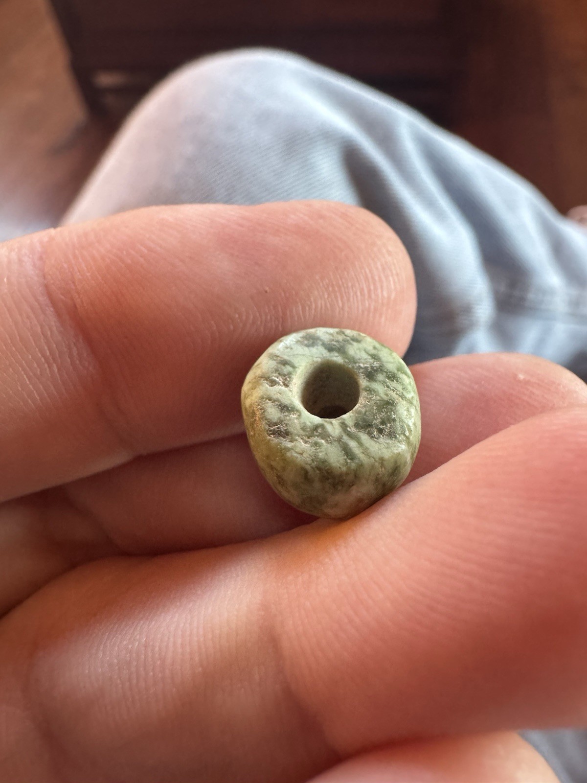 Authentic Ancient Mezcala Beautiful Green Jadeite/Serpentine Bead from Mexico 1 