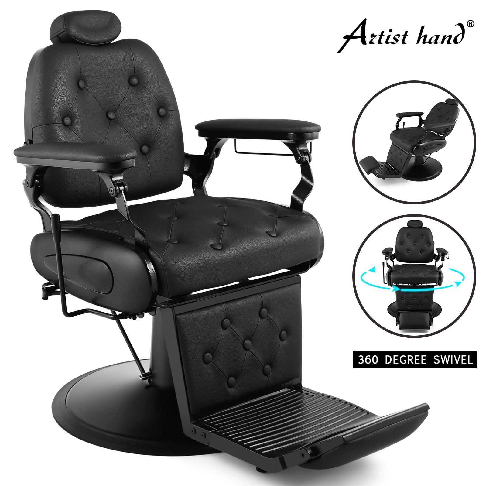 Black Recline Heavy Duty Vintage Barber Chair Hydraulic All Purpose Salon Beauty