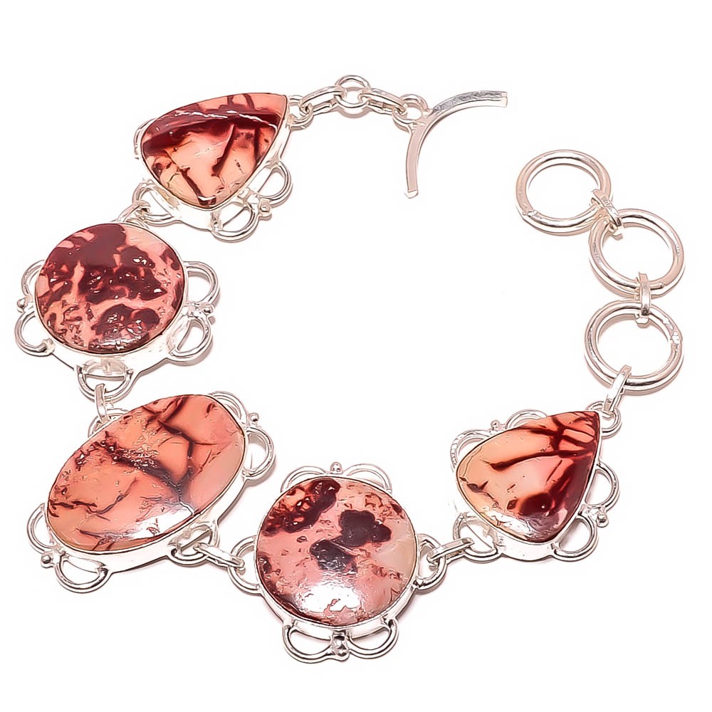 Natural Sonoran Dendritic Jasper 925 Sterling Silver Bracelet 7-7.99" TB711-516