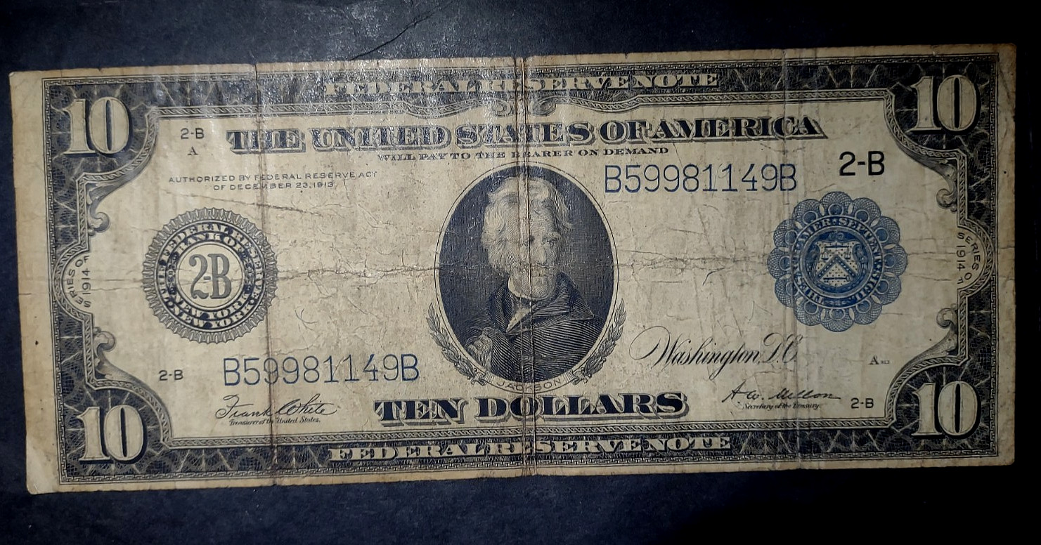 Series Of 1914 $10 Bill Large Note