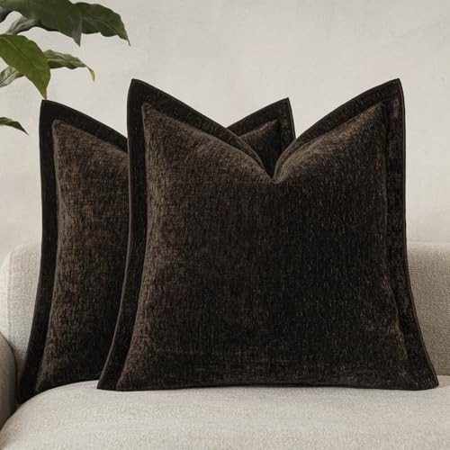 Decorative Chenille Luxury Throw Pillow Covers 18" x 18" (Pack of 2) Dark Brown