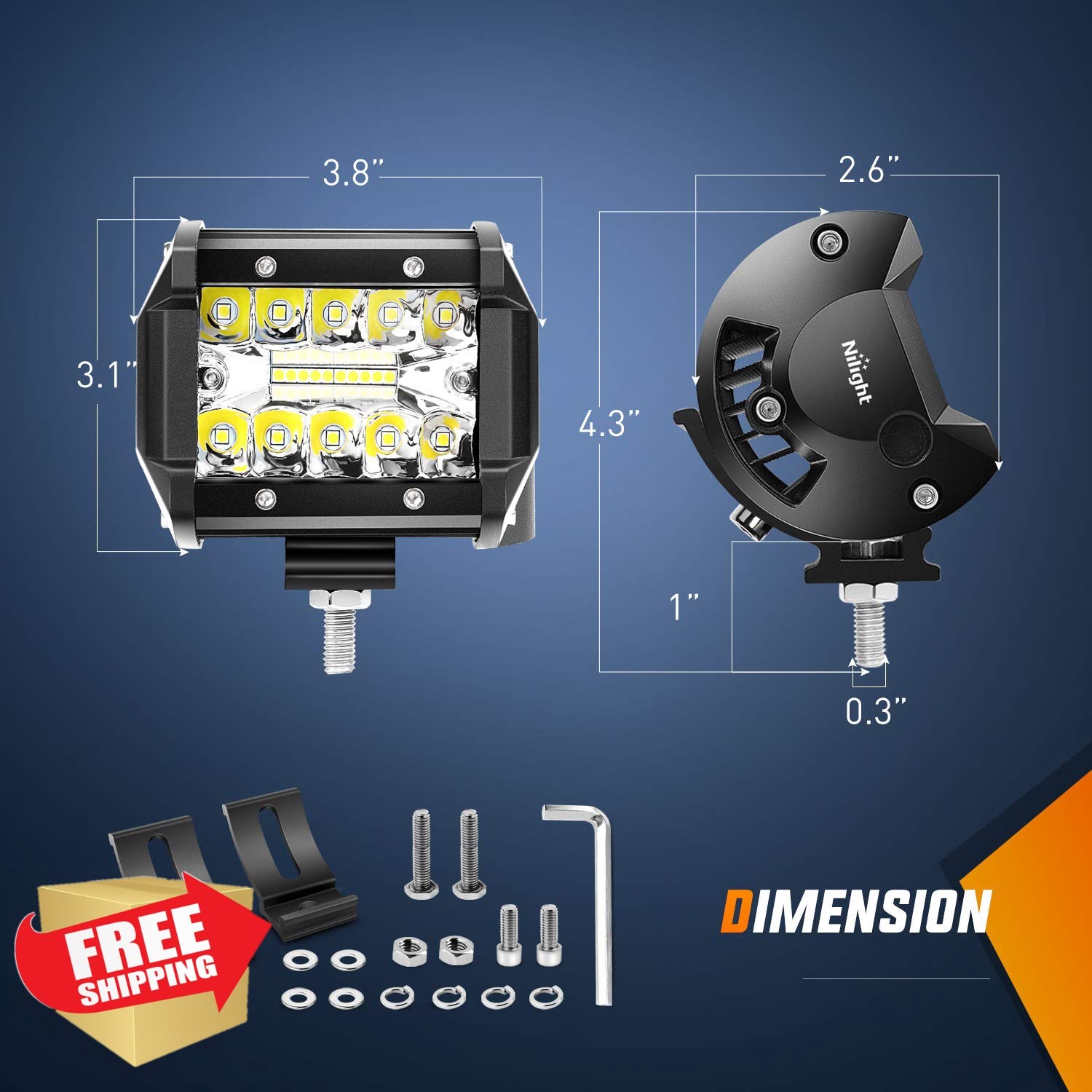 Nilight 12in 300W LED Light Bar + 2x 4in 60W Lamps, Wiring