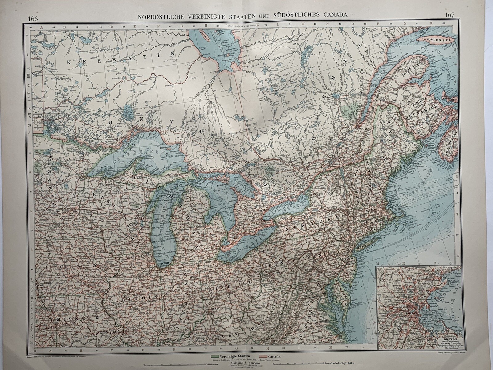 1899 Northeast United States Original Antique Map by Richard Andree