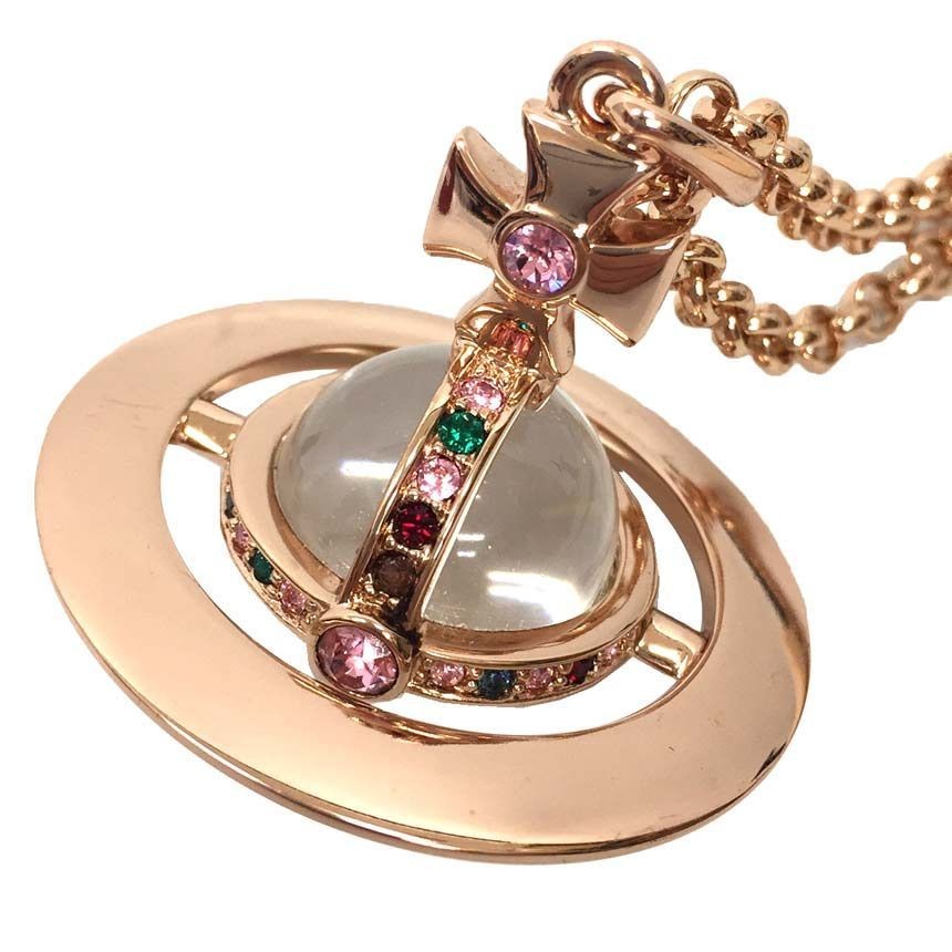 Vivienne Westwood Necklace Small Orb Long Chain Pink Gold 78cm Metal
