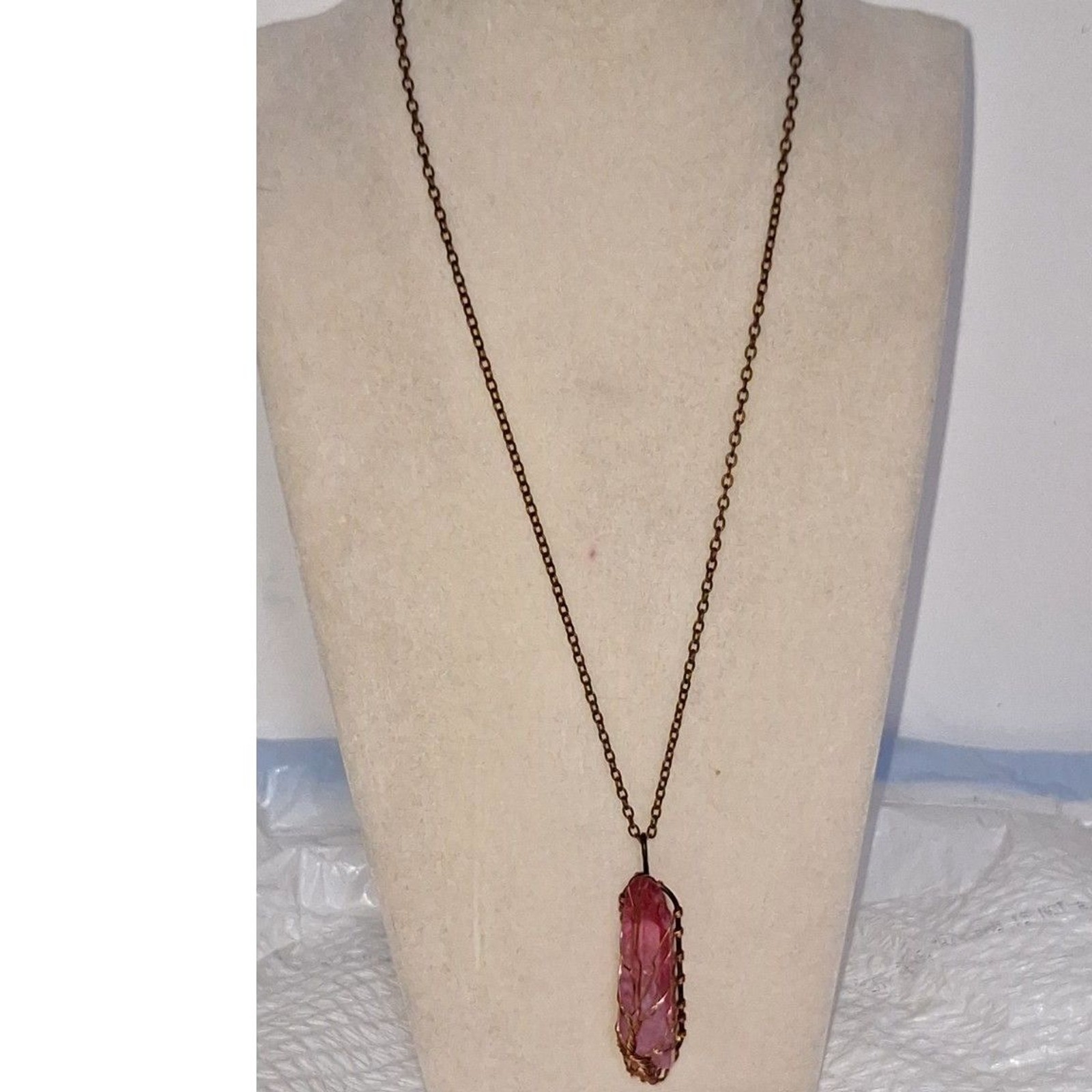 A Wire Wrapped Pink Quartz Crystal Pendant Necklace Mystical Fairycore