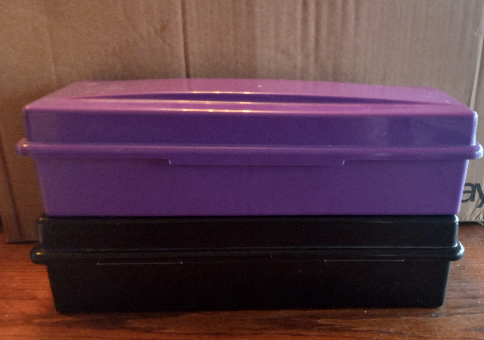 2 Vintage Cassette Storage Case Plastic Purple Black Holds 15