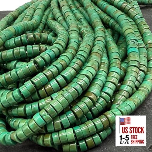 ABCGEMS Huibei Green Turquoise Beads (Stabilized with Natural Matrix - 