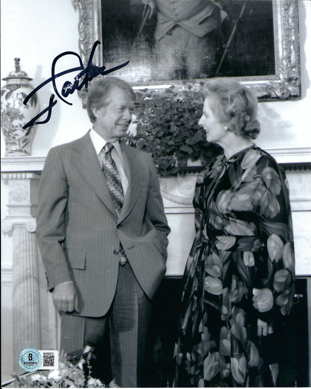 President Jimmy Carter 8x10 photo Margaret Thatcher autograph signed JSA BAS PSA