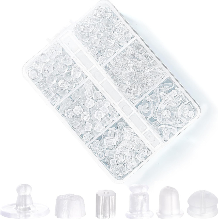 600PCS Silicone Earring Backs Clear Soft Rubber Stoppers Replacement Stud 6style