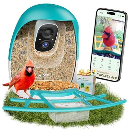  Smart Bird Feeder with Camera, AI Identify Birds & Auto Capture, 2K HD Blue