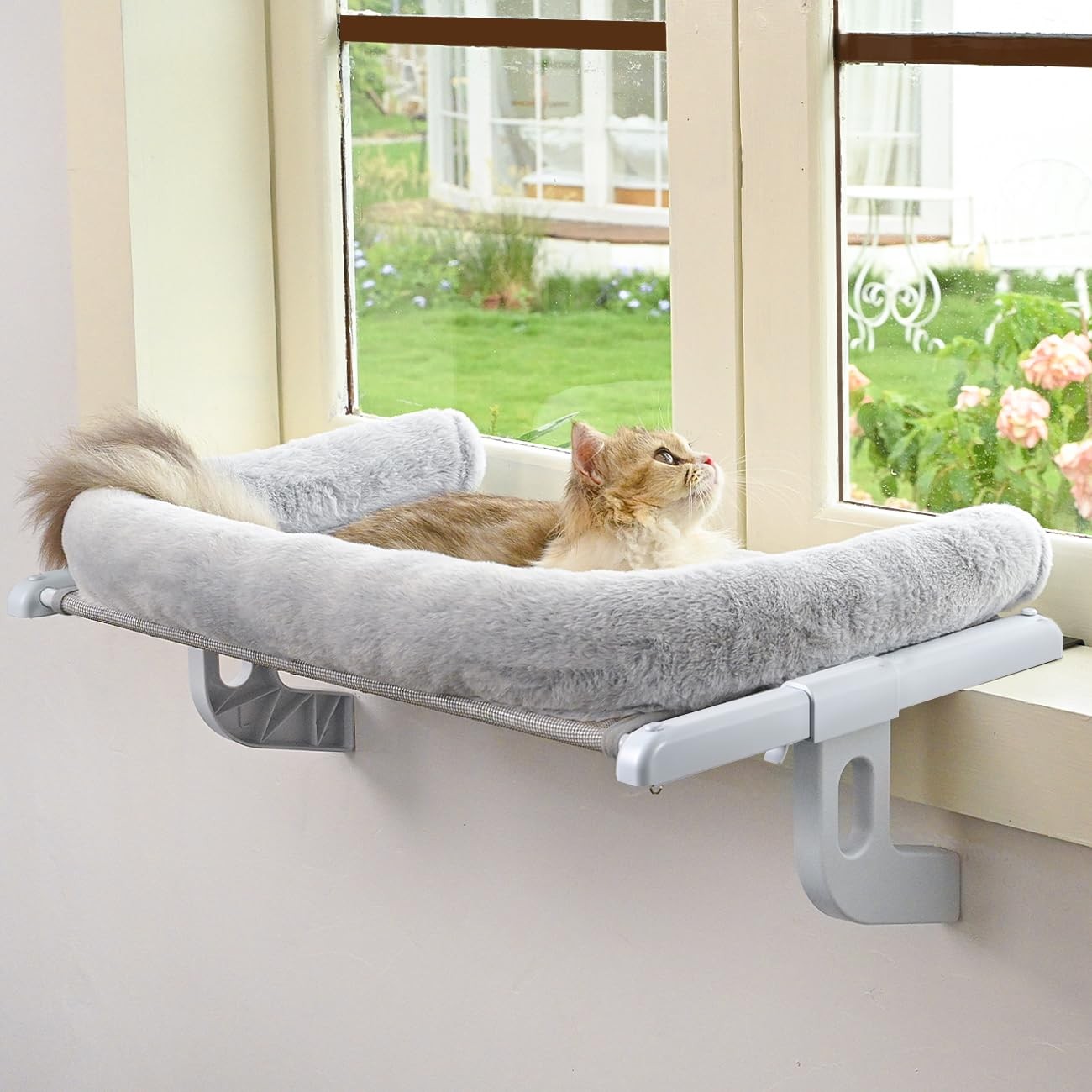 Cat Window Sill Perch Large Bolster Adjustable Seat for Windowsill Grey