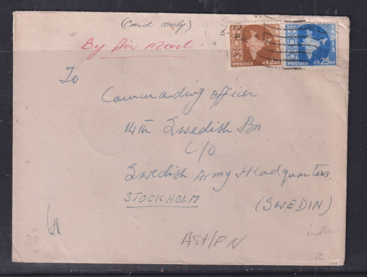 India 1960 Airmail Cover to 14th Swedish BN Army to Stockholm