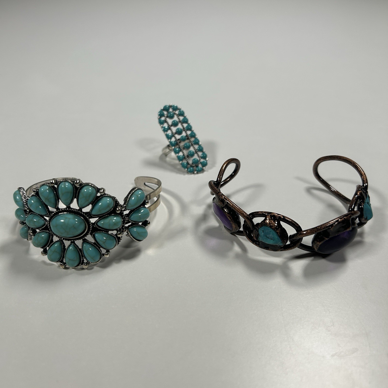 Boho Turquoise Jewelry Lot Cuff Bracelets w/ Ring Western Southwestern Statement