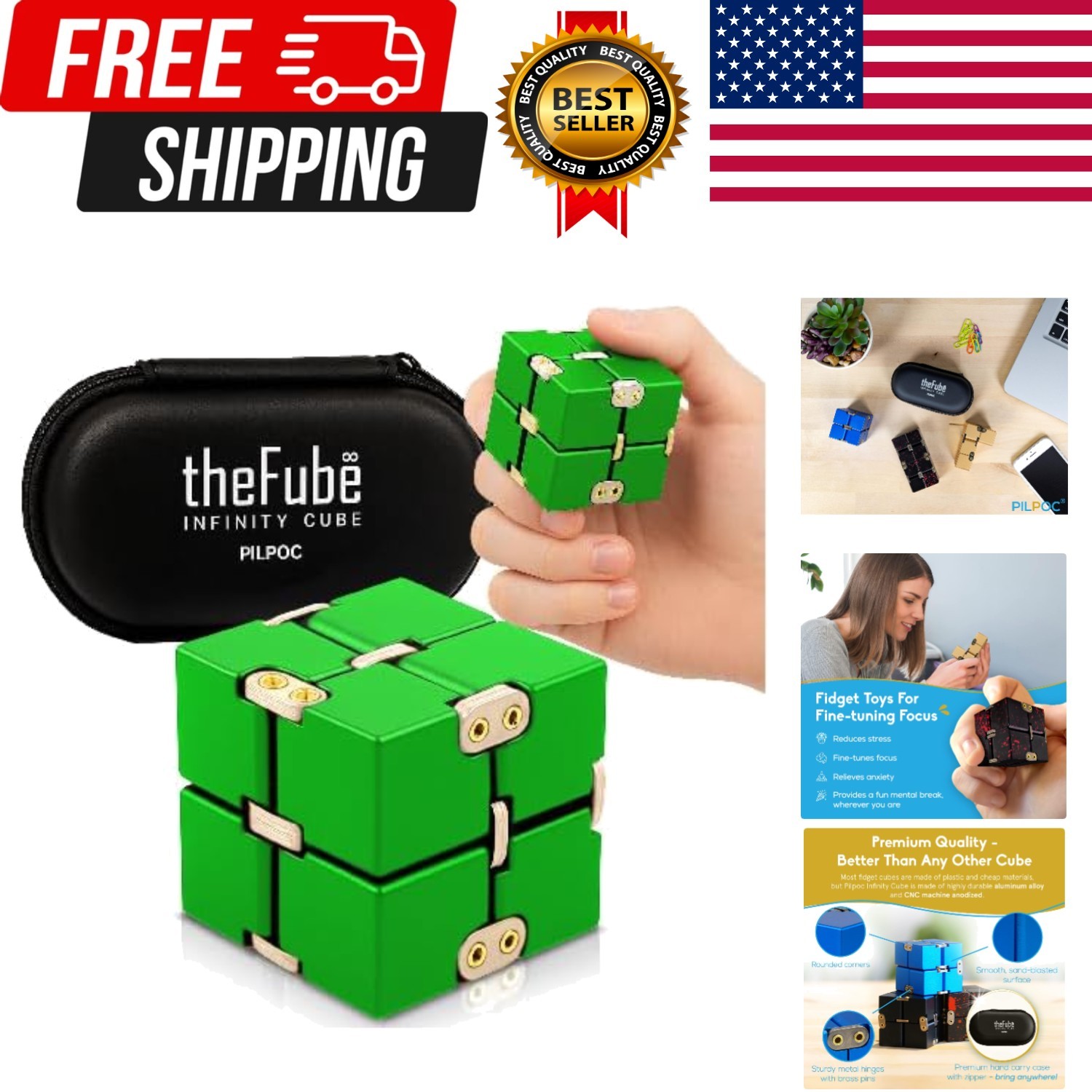 theFube Infinity Cube Fidget Desk Toy - Aluminum Infinite Magic Cube with Cas...