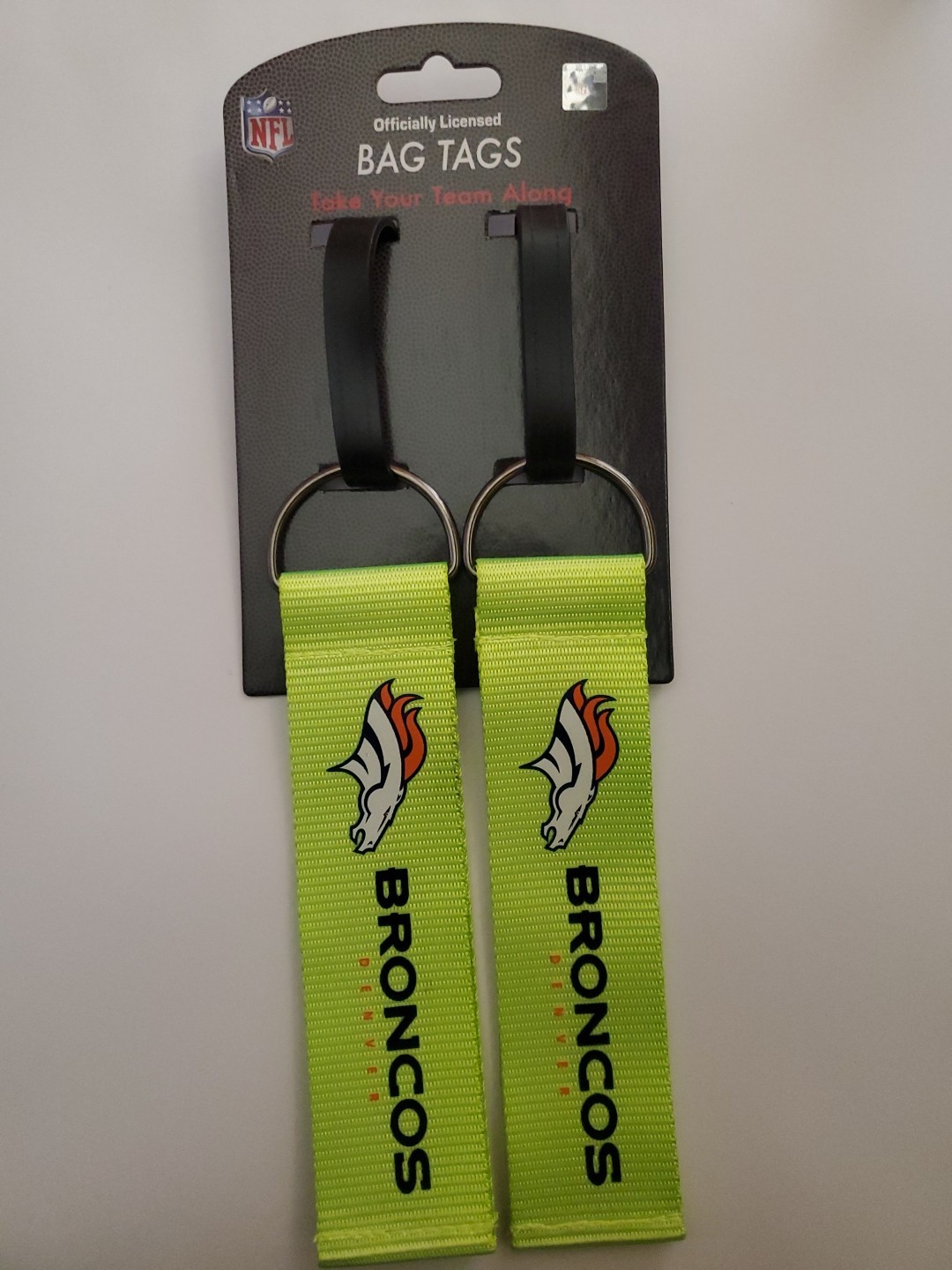 Officially Licensed NFL Travel Bag Luggage ID Tags Denver Broncos NEON 