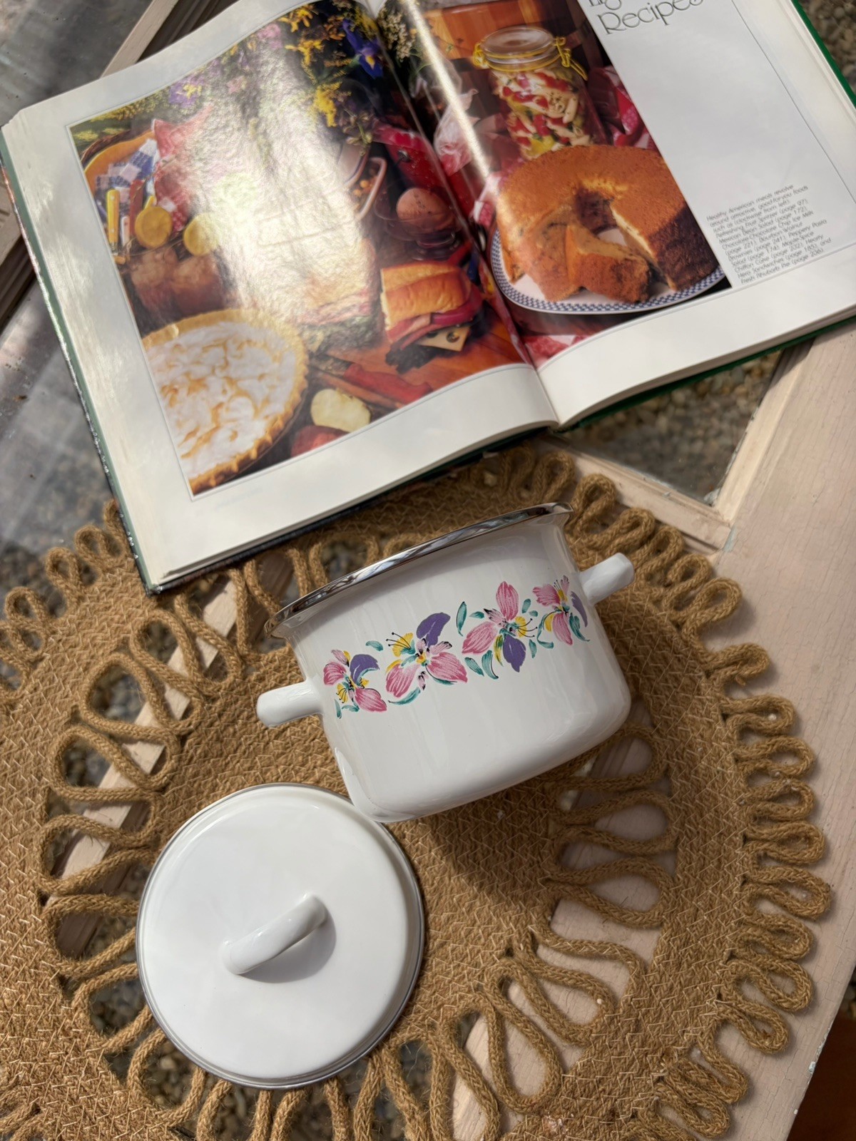 Vintage Floral Enamelware Cooking Pot