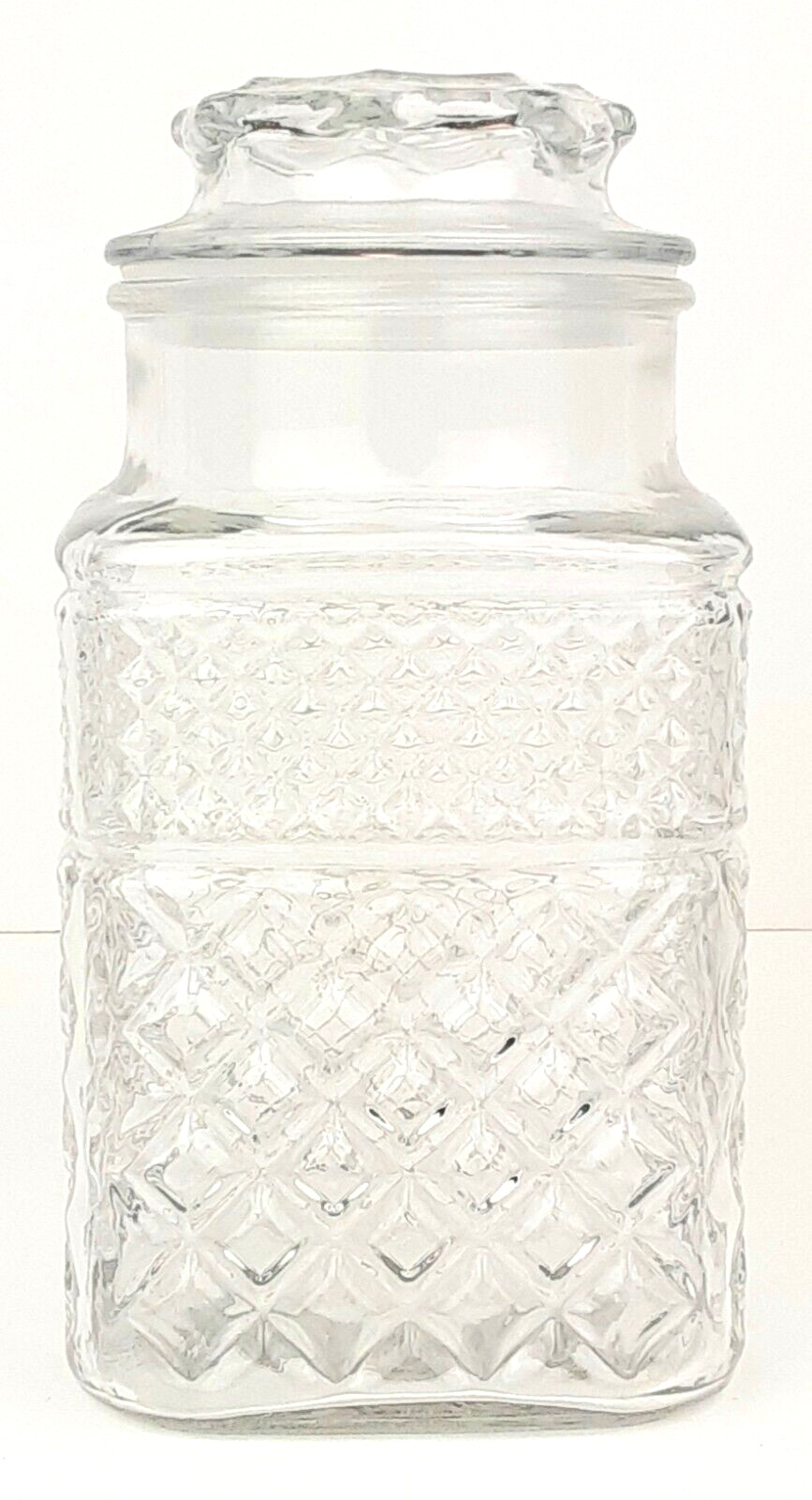 VINTAGE 9" Square Apothecary WIDE-Mouth Jar w/ LID Diamond Pressed GlassFastShip