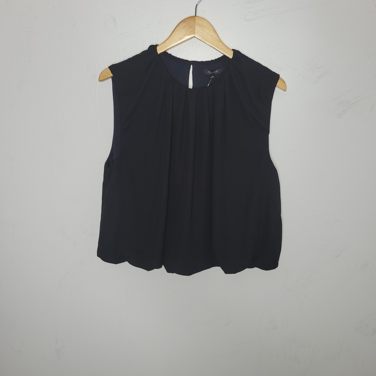 Madewell Women Top Size 14 Black Sleeveless Bubble Chiffon Flowy Classic Nt236