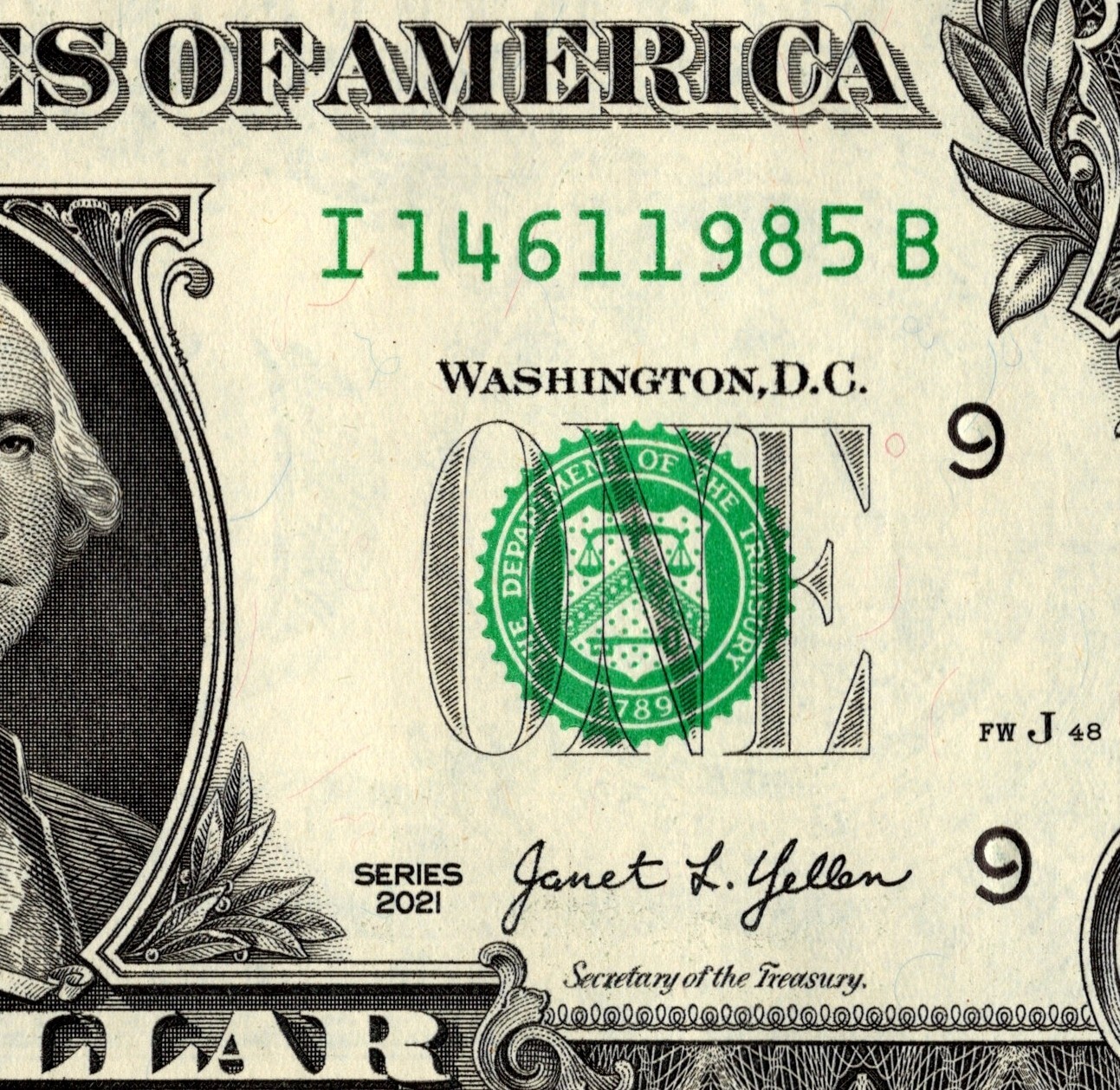 1985 year note Fancy Serial Number One Dollar Bill I14611985B