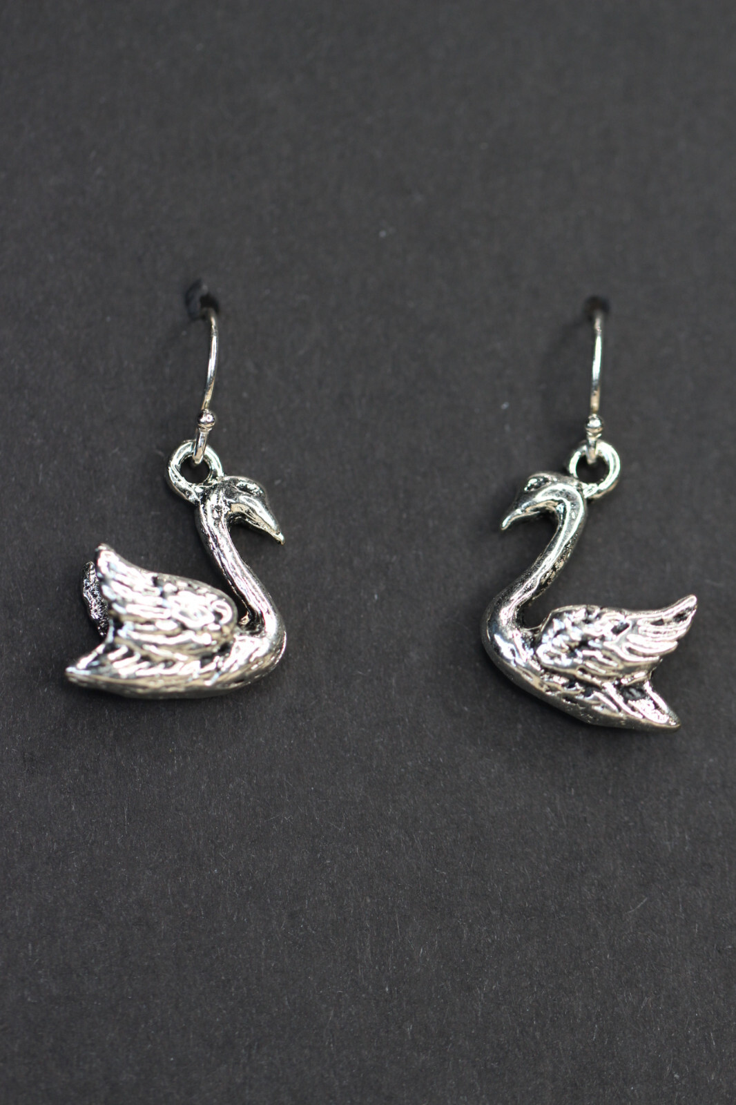 Swan Charm Earrings 925 sterling silver hooks pewter 1" charms Bird Lake Birds