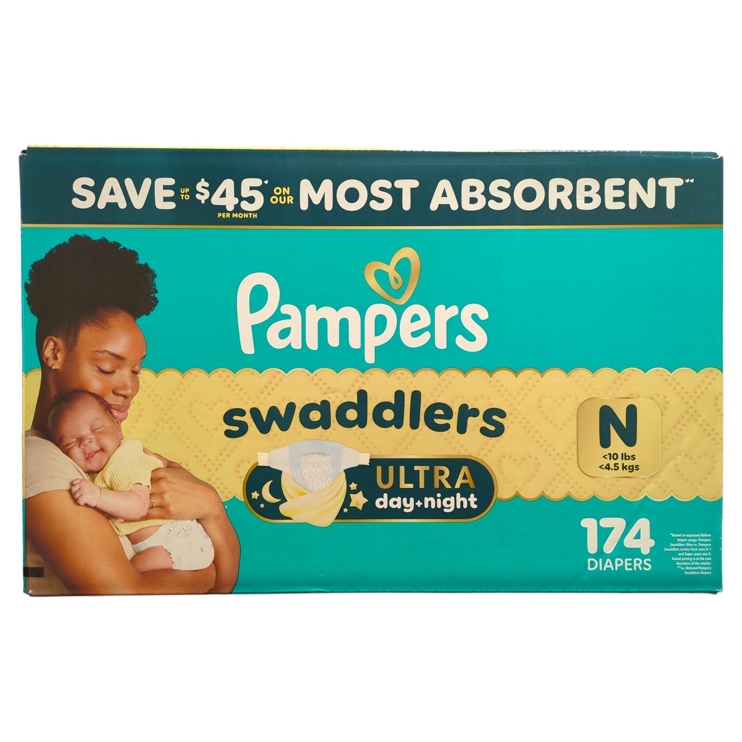 Pampers Swaddlers Ultra Day & Night Diapers, 174ct, Newborn (Up to 10lbs)