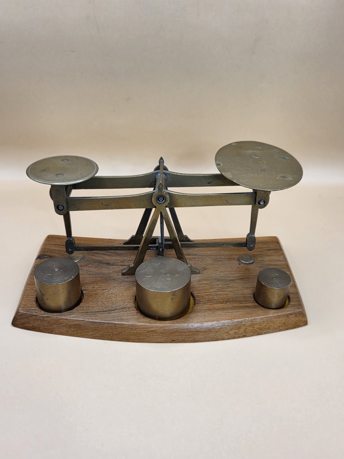 Vintage Brass And Wood Postal Balance Scale made In England