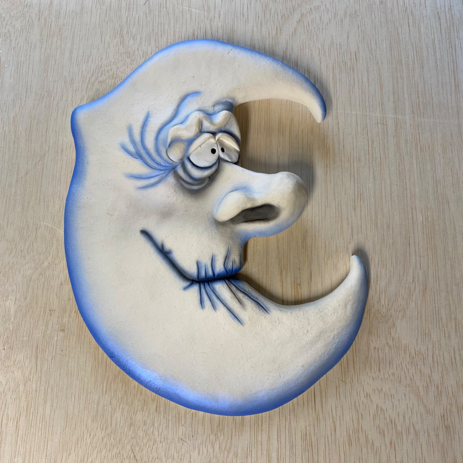 Vintage Anthropomorphic Moon Art Piece 1993 Michelle Plaster Of Paris Wall Art