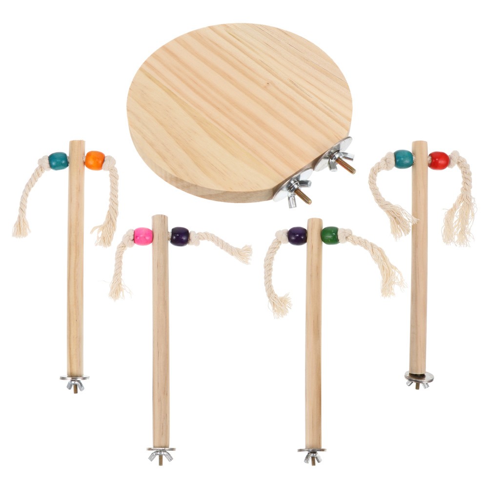 1 Set Bird Parrot Toy Wooden Bird Standing Pole Platform Perch Cage Toy