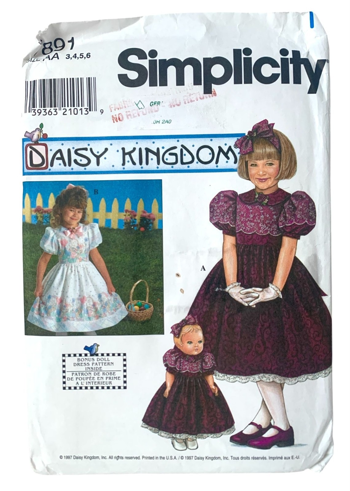 Simplicity 7891 Pattern Girls Party Dress Daisy Kingdom Doll Dress Size 3 4 5 6
