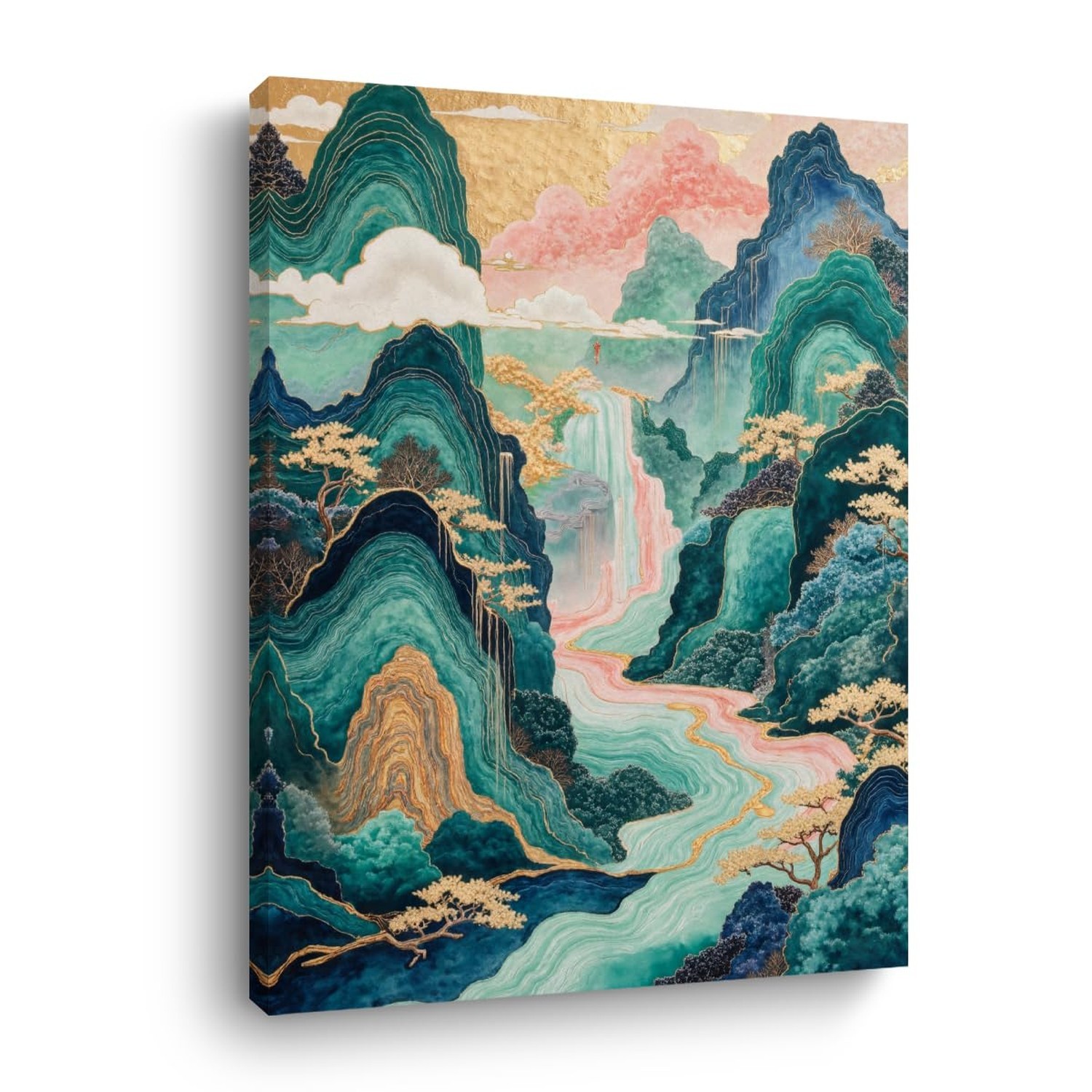 Waterfall Print Japanese Wall Art, Housewarming Gifts, Nature Landscape Frame...