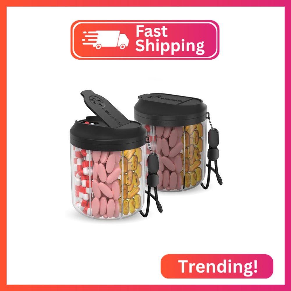 Hionxmga Pill Dispenser with 7 Large Compartments, Pill Bottle Organizer for Tra