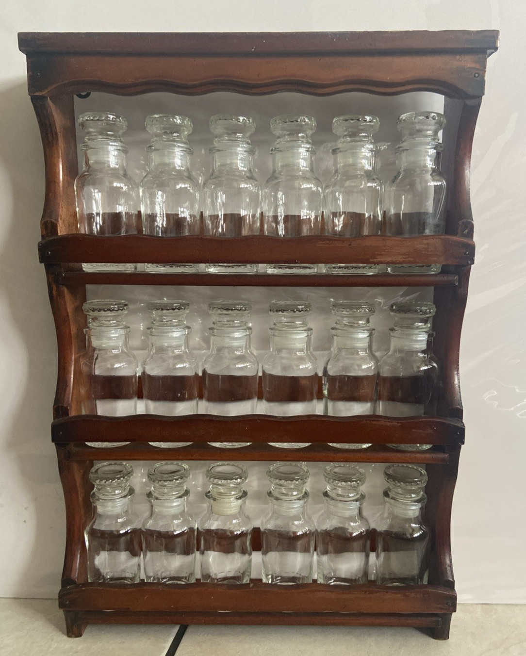 Vintage 3 shelf 18 bottle Wood Wall-Mounted Spice Rack