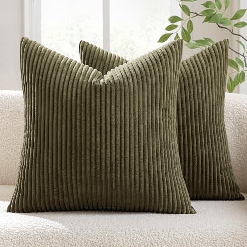  Pack of 2 Pillow Covers Soft Soild 24" x 24" (Pack of 2) Olive Green