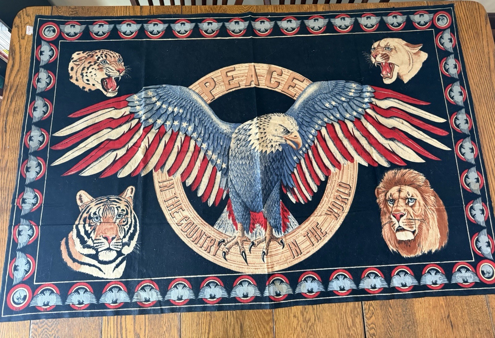 Vintage Large Wall Tapestry 55” X 36” USA Eagle Tapestry Made In Turkey MCM