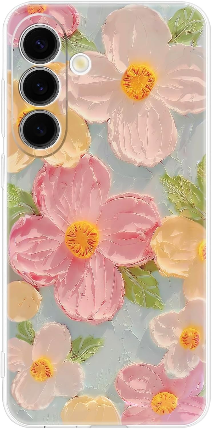 Cute Phone Case for Samsung Galaxy S24 Plus, Retro Oil Painting Floral Pattern