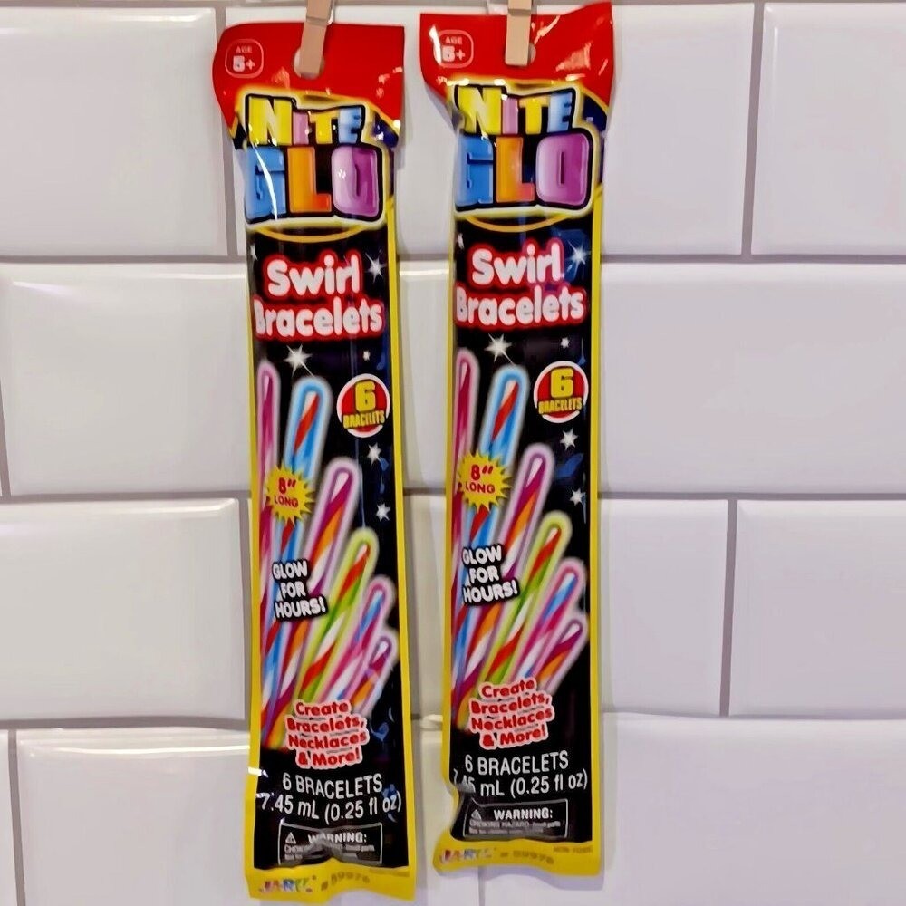 Nite Glo Swirl Bracelets 8" Long 6 per pack / 2 packs (12 total) New