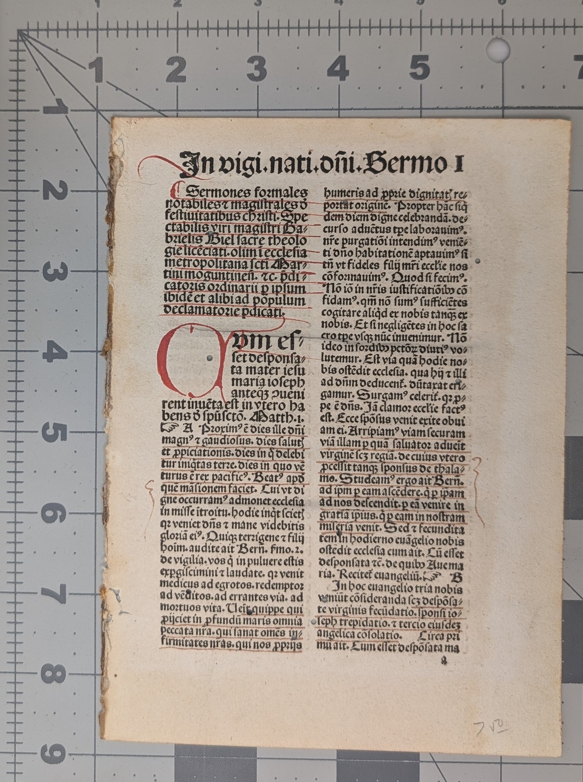c.1490 Incunabula Leaf – Gabriel Biel Sermones de Festis – Red Initials