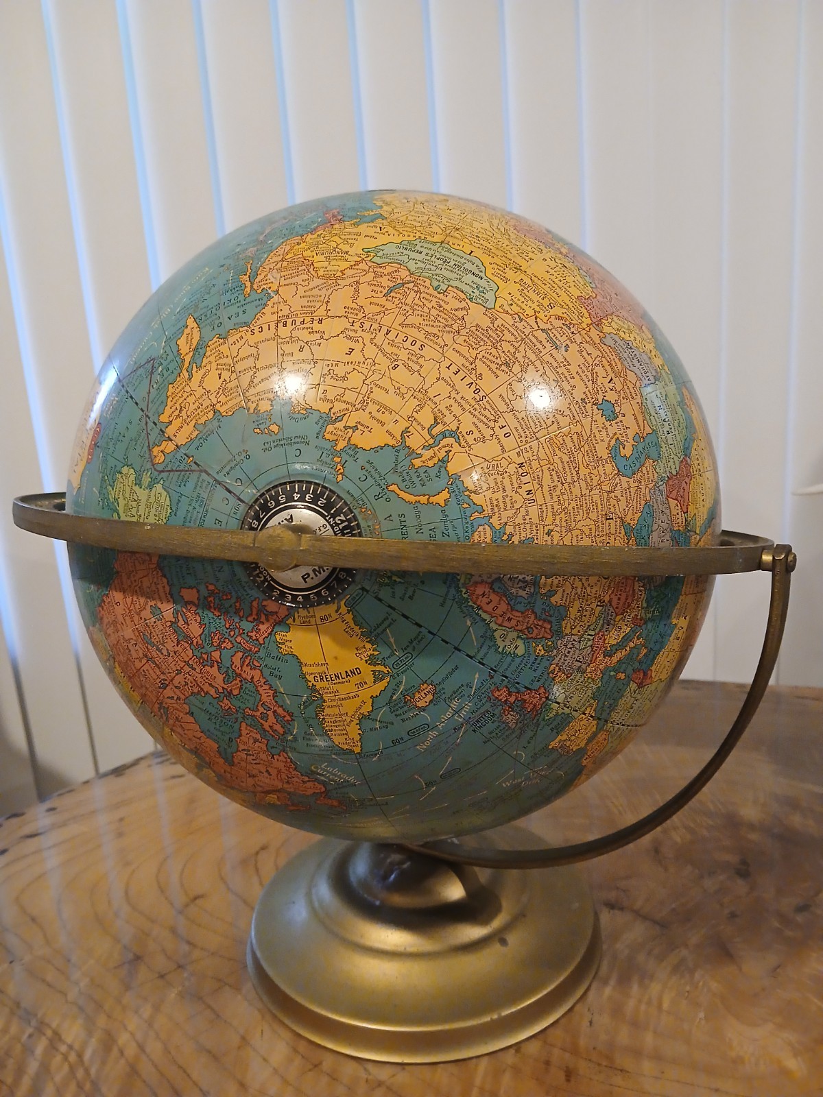Vintage CRAM'S imperial 12" world globe metal base USSR era mid century rotating