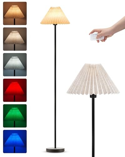  Cordless Floor Lamp for Bedroom, Rechargeable Battery Operated Pleated Linen