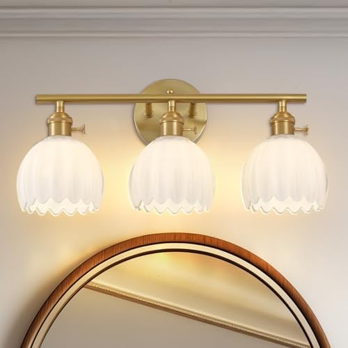 Gold 3 Light Bathroom Vanity Light,18.8in Modern gold-milk white-3 lights