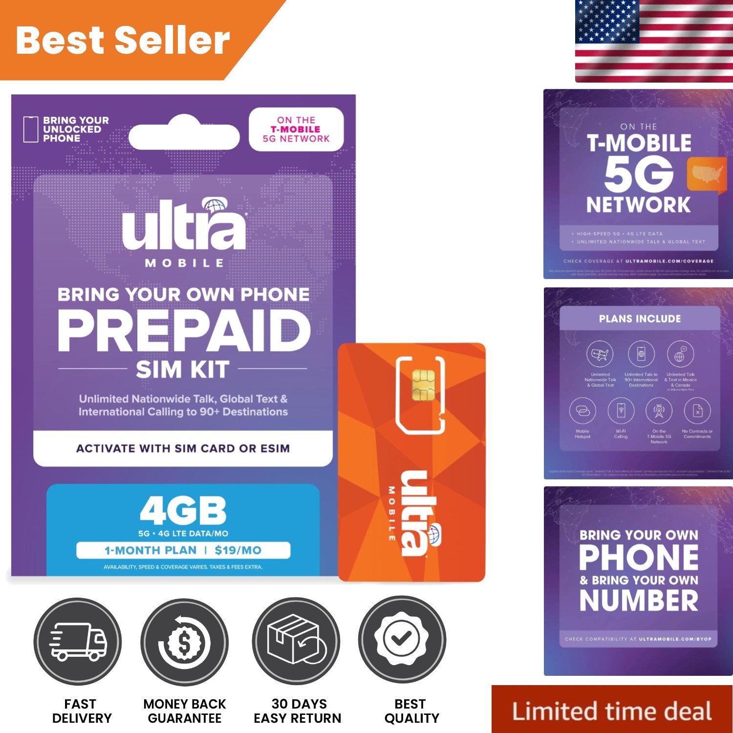T-Mobile 4GB 5G Prepaid Phone Plan - Unlimited Talk, Text & International Calls